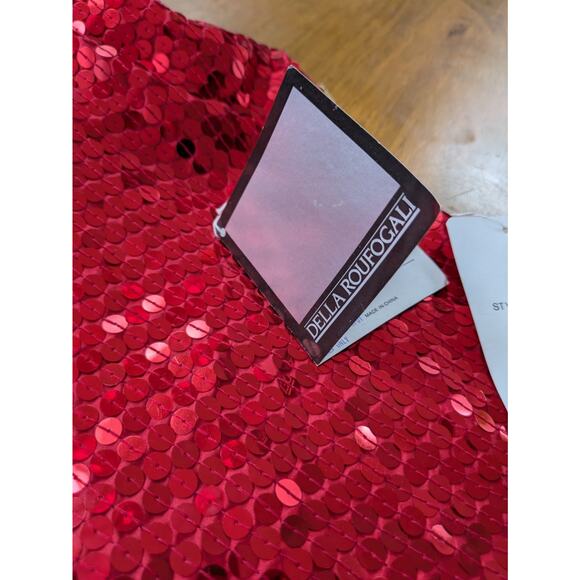 Della Roufogali Red Silk Sequin Top S NWT '80s NYE Party Shoulder Pads Holiday - Picture 5 of 8